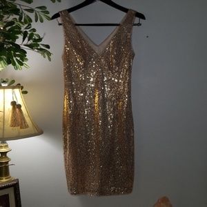 Kate Kasin Gold Flashy Dress